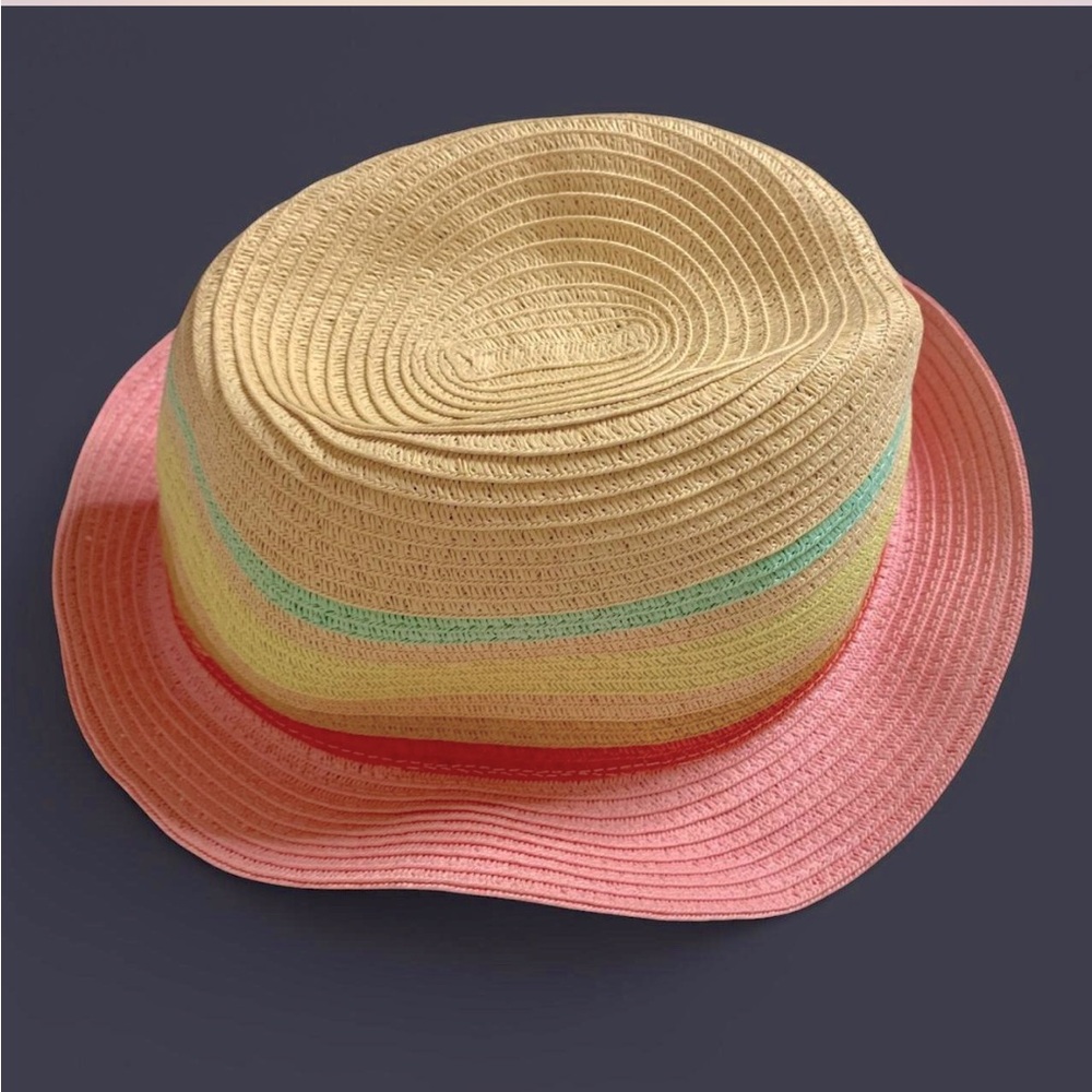 Colorful Straw Hat with Pink Brim